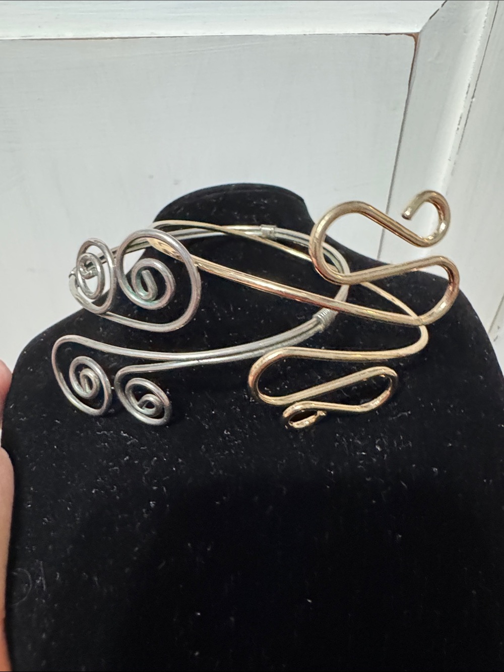 Mixed Metal Spiral Upper Arm Cuff Bracelets- Two-Tone Silver & Gold